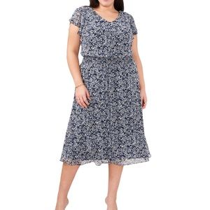 MSK Plus Size Floral-Print Smocked-Waist Fit & Flare Dress